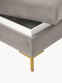 Sofa-Hocker Luna aus Samt mit Stauraum, Bezug: Samt (100 % Polyester), O, Gestell: Massives Buchenholz, Schi, Füße: Metall, galvanisiert Das , Samt Greige, Goldfarben, B 77 x H 49 cm