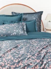 Housse de couette en satin de coton à motif floral Sakura, Bleu, rose, larg. 260 x long. 240 cm