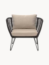 Fauteuil lounge de jardin plastique tressé Mundo, Tissu beige clair, socle noir, larg. 87 x prof. 74 cm