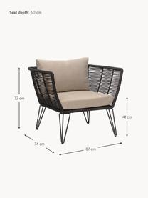 Fotel ogrodowy ze splotu z tworzywa sztucznego Mundo, Stelaż: metal malowany proszkowo, Tapicerka: poliester, Czarny matowy, beżowy, S 87 x G 74 cm