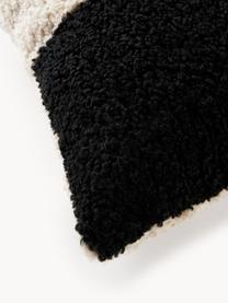 Plyšový povlak na polštář Mateo, Světle béžová, černá, Š 50 cm, D 50 cm