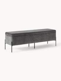 Zamatová čalúnená lavica s úložným priestorom Harper, Zamatová sivá, čierna, Š 140 x V 45 cm