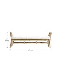 Banc de jardin bambou avec coussin d'assise Mandisa, Brun clair, blanc, larg. 165 x haut. 65 cm