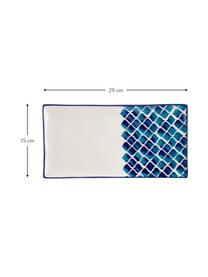 Handgemaakte serveerplateau Ikat, L 29 x B 15 cm, Keramiek, Wit, blauw, L 29 x B 15 cm