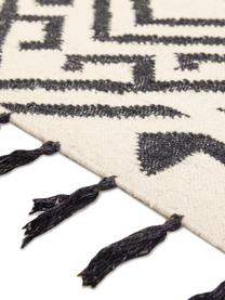 Tapis ethnique en laine Jazmin, Beige, noir