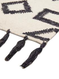 Tapis ethnique en laine Jazmin, Beige, noir