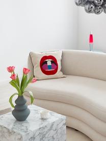 Ručně vyšívaný designový polštář Bobbly, s výplní, Béžová, červená