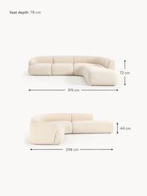 Modulares Bouclé-Ecksofa Sofia (4-Sitzer), Bezug: Bouclé (100 % Polyester) , Gestell: Fichtenholz, Spanplatte, , Bouclé Hellbeige, B 319 x T 298 cm, Eckteil rechts