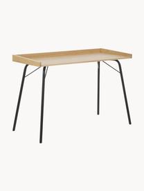 Bureau Rayburn met eikenhoutfineer, Tafelblad: MDF, eikenhoutfineer, Frame: gepoedercoat metaal Dit p, Hout, licht, zwart, B 115 x H 52 cm