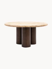 Table basse ronde avec plateau en travertin Trevi, Ø 75 cm, Manguier, travertin beige, Ø 75 cm