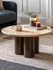 Runder Couchtisch Trevi mit Travertin-Tischplatte, Ø 75 cm, Tischplatte: Travertin, Gestell: Mangoholz, Mangoholz, Beige Travertin, Ø 75 cm