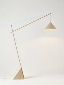 Lampada da lettura grande con base i travertino Reyna, Paralume: metallo verniciato a polv, Beige chiaro, travertino, Alt. 200 cm