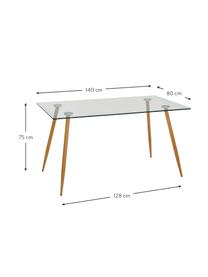 Mesa de comedor Wilma, tablero de cristal, Tablero: vidrio laminado, Patas: metal barnizado en roble, Tansparante, An 140 x F 80 cm