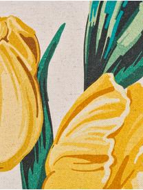 Federa reversibile con stampa tulipani Tulipa, 85% cotone, 15% lino, Beige, giallo, verde, Larg. 50 x Lung. 50 cm