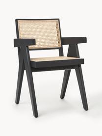 Sedia con braccioli e intreccio viennese Sissi, Struttura: legno di quercia massicci, Seduta: rattan, Nero, beige chiaro, Larg. 52 x Prof. 58 cm