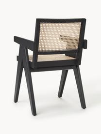 Krzesło z podłokietnikami z plecionką wiedeńską Sissi, Stelaż: lite drewno bukowe lakier, Czarny, jasny beżowy, S 52 x G 58 cm