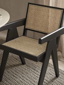 Chaise à accoudoirs en cannage Sissi, Noir, beige clair, larg. 52 x prof. 58 cm