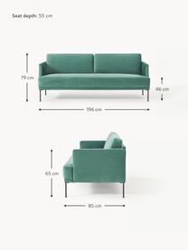 Samt-Sofa Fluente (3-Sitzer), Bezug: Samt (Hochwertiger Polyes, Gestell: Massives Kiefernholz, Füße: Metall, pulverbeschichtet, Samt Petrol, B 196 x T 85 cm