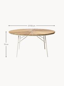 Mesa redonda para exterior con tablero de madera de teca Ellen, tamaños diferentes, Tablero: madera de teca lijada, Estructura: aluminio con pintura en p, Madera de teca, blanco, Ø 130 x Al 73 cm