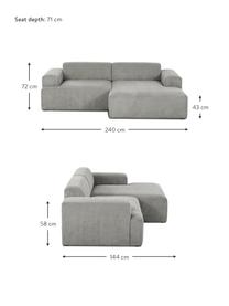 Cord-Ecksofa Melva (3-Sitzer) in Grau, Bezug: Cord (92% Polyester, 8% P, Gestell: Massives Kiefernholz, Spa, Cord Grau, B 240 x T 144 cm