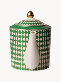 Ručne vyrobená porcelánová čajová kanvica Chess, 1.1 l, Porcelán, Zelená, lomená biela, odtiene zlatej, 1,1 l