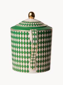 Handgefertigte Porzellan-Teekanne Chess, 1.1 L, Porzellan, Grün, Off White, Goldfarben, 1.1 L