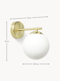 Wandleuchte Atlanta aus Opalglas, Lampenschirm: Glas, Gestell: Metall, gebürstet, Weiß, Goldfarben, Ø 15 x H 22 cm