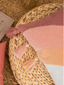 Federa arredo con nappe Verano, 60% cotone, 40% poliacrilico, Crema, pesca, rosa, terracotta, Larg. 45 x Lung. 45 cm