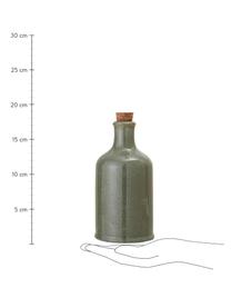 Handgemachte Essig- und Öl-Karaffe Pixie, luftdicht, Flasche: Steingut, Verschluss: Korken, Grüntöne, Ø 10 x H 19 cm