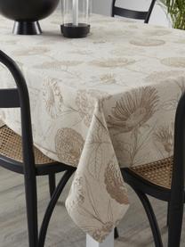 Tovaglia in cotone con motivo floreale Freya, 86% cotone, 14% lino, Beige, marrone, fantasia, Per 6-10 persone (Larg. 140 x Lung. 250 cm)