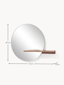 Specchio rotondo da parete con ripiano in legno Sandro, Mensola: legno di mango, pannello , Superficie dello specchio: vetro a specchio, Legno di mango, Larg. 75 x Alt. 60 cm