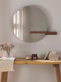 Specchio rotondo da parete con ripiano in legno Sandro, Mensola: legno di mango, pannello , Superficie dello specchio: vetro a specchio, Legno di mango, Larg. 75 x Alt. 60 cm