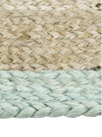 Handgemaakt jute vloerkleed Shanta met mintgroene rand, 100% jute, Beige, mintgroen, B 200 x L 300 cm (maat L)