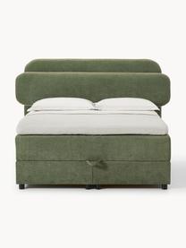 Boxspringbett Enrica mit Stauraum, Bezug: 100 % Polyester Der strap, Matratze: 7-Zonen-Taschenfederkern, Webstoff Dunkelgrün, B 140 x L 200 cm, Härtegrad H2