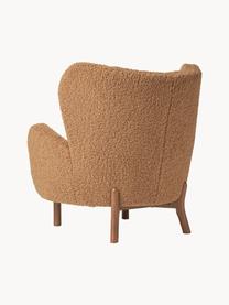 Fauteuil à oreilles en tissu peluche Kalia, Tissu peluche brun clair, bois de hêtre foncé, larg. 78 x prof. 80 cm