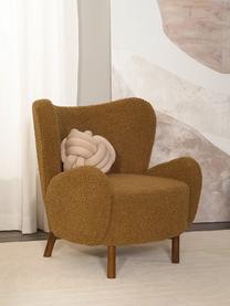 Fauteuil à oreilles en tissu peluche Kalia, Tissu peluche brun clair, bois de hêtre foncé, larg. 78 x prof. 80 cm