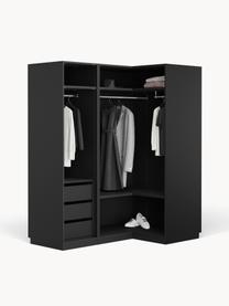 Armoire d'angle modulaire Simone, larg. 165 cm, plusieurs variantes, Aspect bois de noyer, noir, Premium Interior : larg. 165 x haut. 236 cm, avec module d'angle