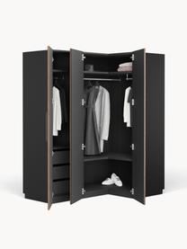 Armoire d'angle modulaire Simone, larg. 165 cm, plusieurs variantes, Aspect bois de noyer, noir, Premium Interior : larg. 165 x haut. 236 cm, avec module d'angle