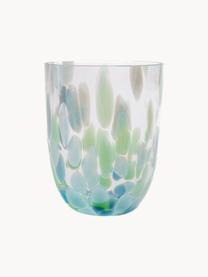 Ręcznie wykonana szklanka Big Confetti, 6 szt., Szkło, Odcienie niebieskiego, miętowy zielony, transparentny, Ø 7 x W 10 cm, 250 ml