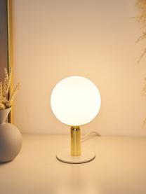 Kleine tafellamp Splendid Pearl, Lampenkap: glas, Frame: gecoat metaal, Lampvoet: gecoat metaal, Wit, goudkleurig, Ø 15 x H 26 cm