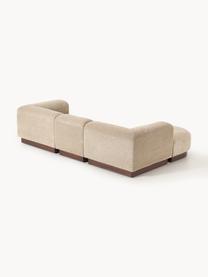 Modulares Sofa Natalie (3-Sitzer) aus Teddy-Bouclé mit Hocker, Bezug: Teddy-Bouclé (100 % Polye, Gestell: mitteldichte Holzfaserpla, Sockel: Massives Buchenholz, lack, Teddy-Bouclé Beige, dunkles Buchenholz, B 283 x T 197 cm