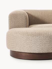 Modulares Sofa Natalie (3-Sitzer) aus Teddy-Bouclé mit Hocker, Bezug: Teddy-Bouclé (100 % Polye, Gestell: mitteldichte Holzfaserpla, Sockel: Massives Buchenholz, lack, Teddy-Bouclé Beige, dunkles Buchenholz, B 283 x T 197 cm