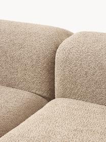 Modulares Sofa Natalie (3-Sitzer) aus Teddy-Bouclé mit Hocker, Bezug: Teddy-Bouclé (100 % Polye, Gestell: mitteldichte Holzfaserpla, Sockel: Massives Buchenholz, lack, Teddy-Bouclé Beige, dunkles Buchenholz, B 283 x T 197 cm