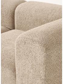 Modulares Sofa Natalie (3-Sitzer) aus Teddy-Bouclé mit Hocker, Bezug: Teddy-Bouclé (100 % Polye, Gestell: mitteldichte Holzfaserpla, Sockel: Massives Buchenholz, lack, Teddy-Bouclé Beige, dunkles Buchenholz, B 283 x T 197 cm