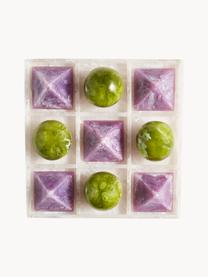 Handgefertigtes Tic-Tac-Toe Spiel Mustique, Polyacryl, poliert, Lavendel, Olivgrün, Off White, Marmor-Optik, B 28 x H 7 cm