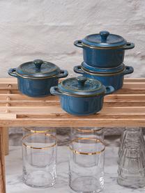 Set 4 casseruole Mini Cocotte, Ceramica smaltata, Petrolio, Ø 10 x Alt. 7 cm, 200 ml