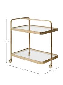 Wózek barowy ze szklanymi blatami z antycznym wykończeniem Troy, Stelaż: metal mosiądzowany, Złoty, S 70 x W 75 cm