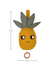 Boîte musicale faite à la main Pineapple, Coton, certifié OCS, Jaune, gris-vert, larg. 10 x haut. 25 cm