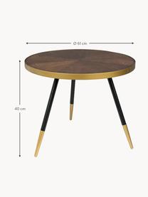 Ronde houten salontafel Denise, Tafelblad: MDF met essenhoutfineer, Donker hout, goudkleurig, Ø 61 cm