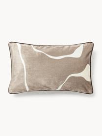 Fluwelen kussenhoes Seraphina, Fluweel (51% katoen, 49% viscose), Taupe, wit, B 30 x L 50 cm